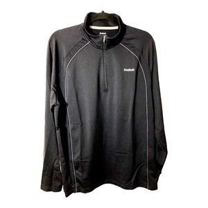 Reebok Men Flex First Long Sleeve 1/4 zip Performance Shirt Black/Gray Large